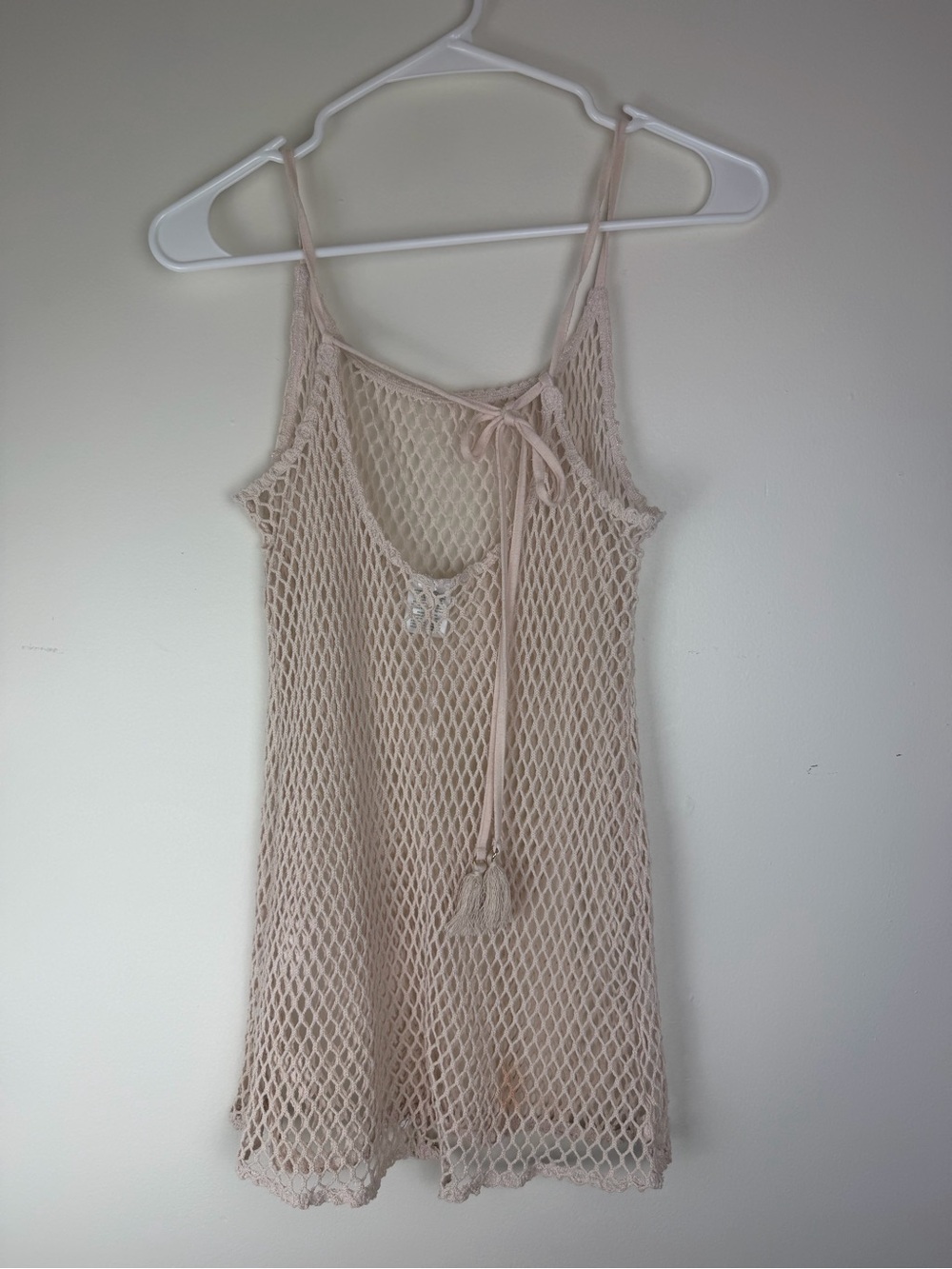 Wild Fable Open Crochet Knit Boho Swim Cover Tassel Tie Cream XS - Picture 3 of 5